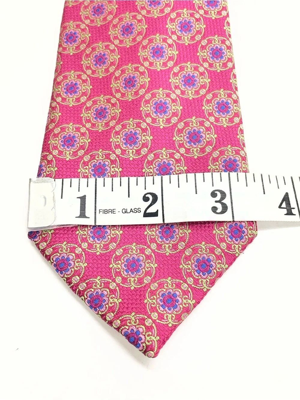David Donahue Fuchsia Silk Tie with Blue and Gold Medallions